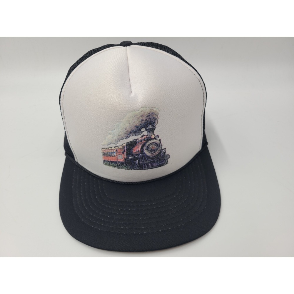 Vintage Train Locomotive Railroad Mesh Trucker Snapback Hat Cap Men White Black
